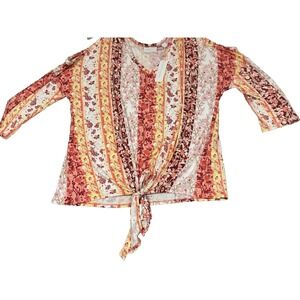 NWT New York And Company Floral Cold Shoulder Cropped Tie Front Tunic Size XL